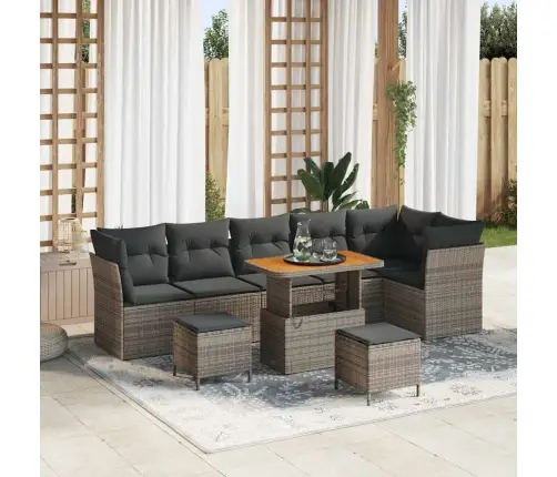 9 Daļu Dārza Dīvānu Komplekts Ar Spilveniem. Pelēks, Poliratanis, Akācija. Vidaxl