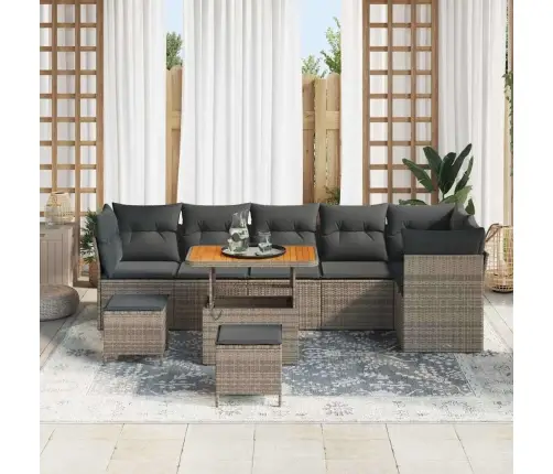 9 Daļu Dārza Dīvānu Komplekts Ar Spilveniem. Pelēks, Poliratanis, Akācija. Vidaxl