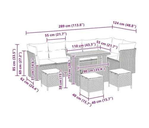 10 Gabalu Dārza Dīvānu Komplekts Ar Spilveniem. Melnais Polirattanā Ar Akāciju, Lieliska Izvēle Dārza Relaksācijai. Vidaxl