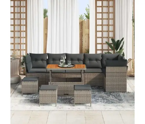 10 Daļu Dārza Dīvānu Komplekts Ar Spilveniem, Pelēkā Poliratanā Un Akācijā Vidaxl