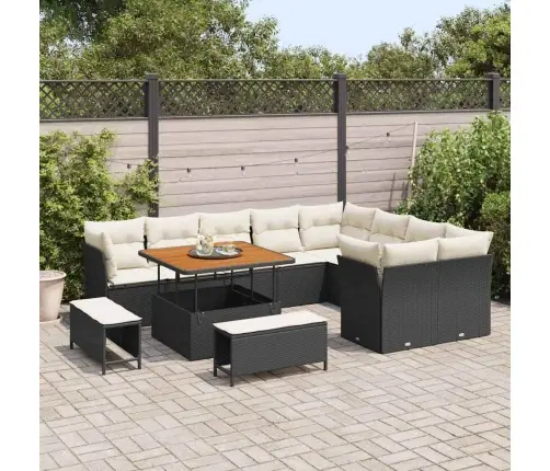 12 Daļu Dārza Dīvānu Komplekts Ar Spilveniem, Melnas Poliratanas Akāciju Vidaxl