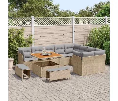 Sodo Sofų Rinkinys 12 Pcs Smėlio Poliratanas