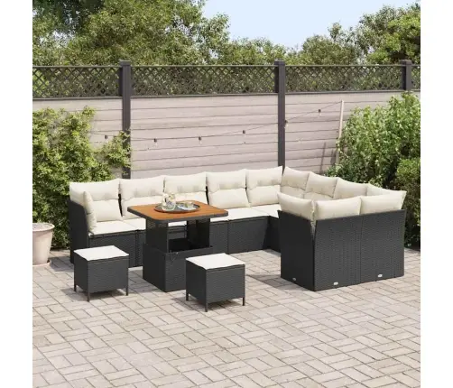 12 Daļu Dārza Dīvānu Komplekts Ar Spilveniem Melnā Polirotangā Vidaxl