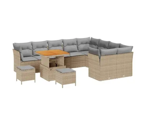 12 Daļu Dārza Dīvānu Komplekts Ar Bēšiem Spilveniem Poliratānā Un Akācijā. Vidaxl