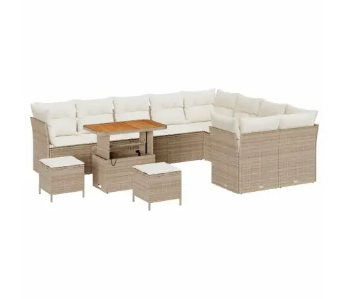 12 Daļīgu Dārza Dīvānu Komplekts Ar Spilveniem Bēšā Poliratana Vidaxl