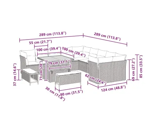 13 Daļu Dārza Dīvānu Komplekts Ar Spilveniem Melnā Poliratanā, Akācijas Koks Vidaxl