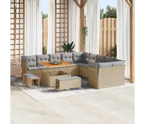 13 Daļīgs Dārza Dīvāna Komplekts Ar Spilveniem Bēšā Poli Ratanā. Perfekti Piemērots Akācijā. Vidaxl