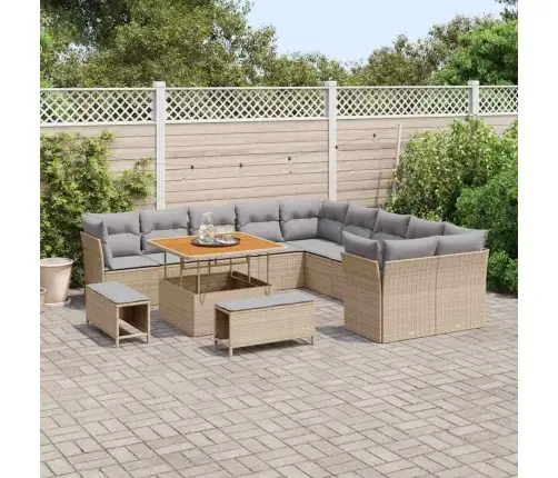 13 Daļīgs Dārza Dīvāna Komplekts Ar Spilveniem Bēšā Poli Ratanā. Perfekti Piemērots Akācijā. Vidaxl