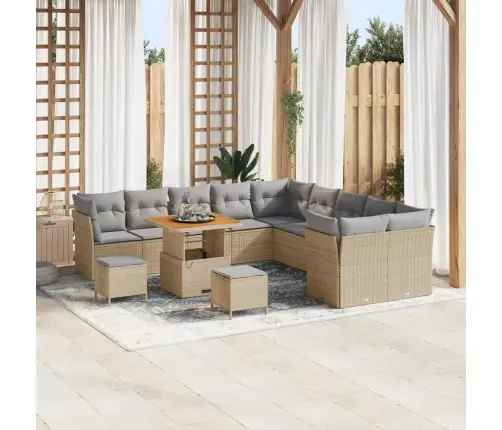 13 Gabalu Dārza Dīvānu Komplekts Ar Spilveniem Bēšā Krāsā Poliratanā Vidaxl