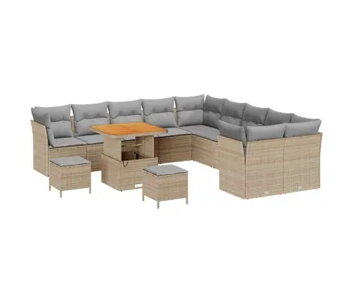 13 Gabalu Dārza Dīvānu Komplekts Ar Spilveniem Bēšā Krāsā Poliratanā Vidaxl