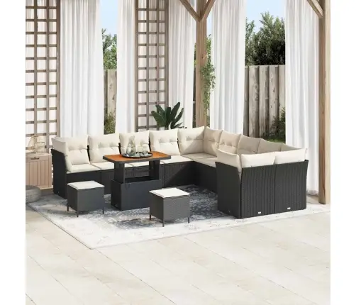 13 Daļu Dārza Dīvāna Komplekts Ar Spilveniem Melns Poliratanas Akācijas Vidaxl