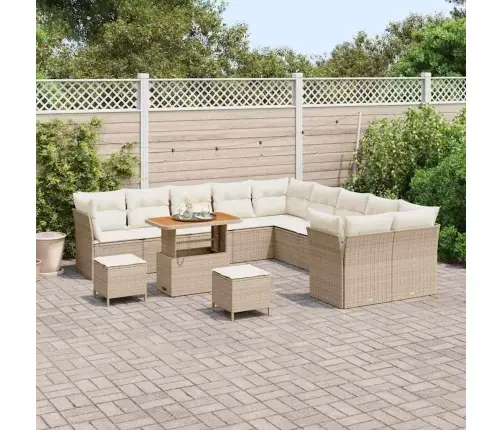 13 Daļu Dārza Dīvānu Komplekts Ar Bēšiem Spilveniem, No Poliratana Akācijas. Vidaxl