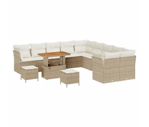 13 Daļu Dārza Dīvānu Komplekts Ar Bēšiem Spilveniem, No Poliratana Akācijas. Vidaxl