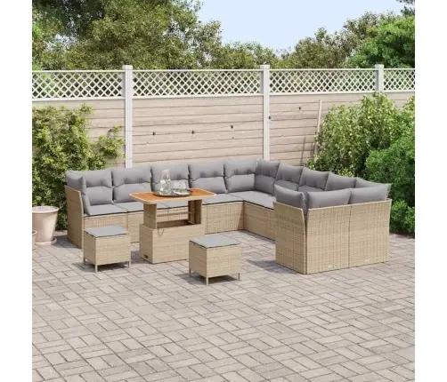 13 Daļu Dārza Dīvānu Komplekts Ar Spilveniem, Bēšs Polirotanā Vidaxl