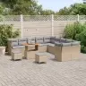 13 Daļu Dārza Dīvānu Komplekts Ar Spilveniem, Bēšs Polirotanā Vidaxl
