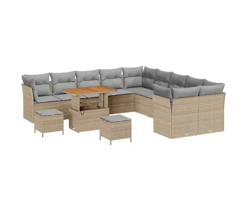 13 Daļu Dārza Dīvānu Komplekts Ar Spilveniem, Bēšs Polirotanā Vidaxl