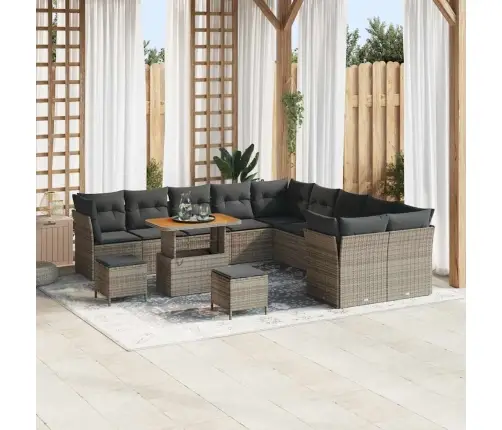 13 Daļu Dārza Dīvānu Komplekts Ar Spilveniem Pelēkā Poliru Ratanā Vidaxl