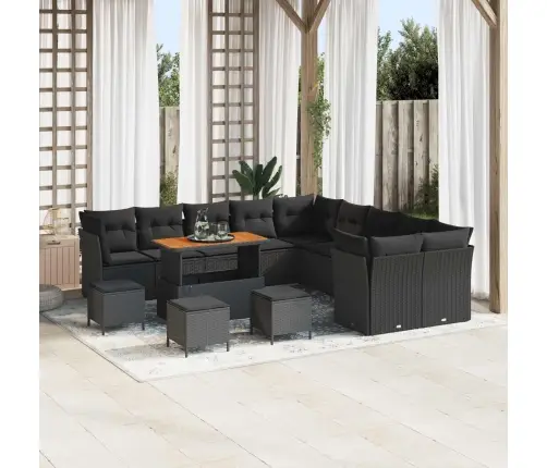 14 Daļu Dārza Dīvānu Komplekts Ar Spilveniem Melnā Poliratanā Vidaxl