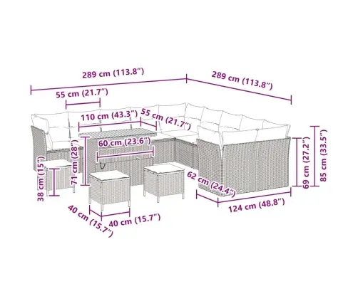 14 Daļu Dārza Dīvānu Komplekts Ar Spilveniem Bēšā Polirattanā Vidaxl