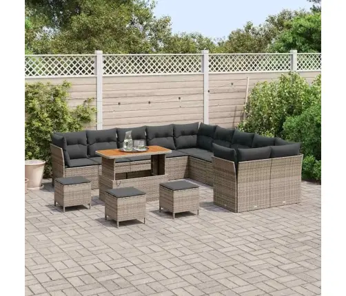 14 Daļu Dārza Dīvānu Komplekts Ar Spilveniem, Pelēks Poliratans, Akācija Vidaxl