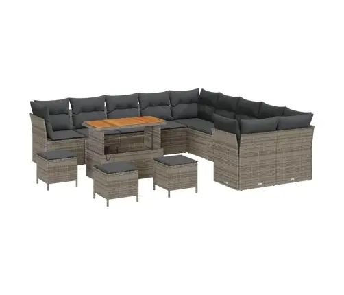 14 Daļu Dārza Dīvānu Komplekts Ar Spilveniem, Pelēks Poliratans, Akācija Vidaxl