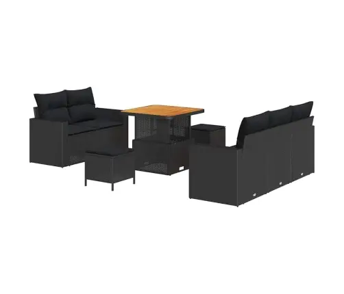 8 Daļu Dārza Dīvānu Komplekts Ar Spilveniem, Melnā Poliratanā, Akācija. Vidaxl