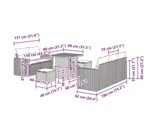 8 Daļu Dārza Dīvānu Komplekts Ar Spilveniem, Melnā Poliratanā, Akācija. Vidaxl