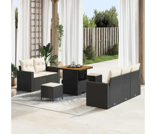 8 Daļu Dārza Dīvānu Komplekts Ar Spilveniem, Melns Polyratanis, Akācija. Vidaxl