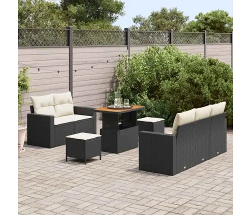 Sodo Sofų Rinkinys 8 Pcs Juoda Poliratanas Sodo Sofų Rinkinys 8 Pcs Juoda Poliratanas