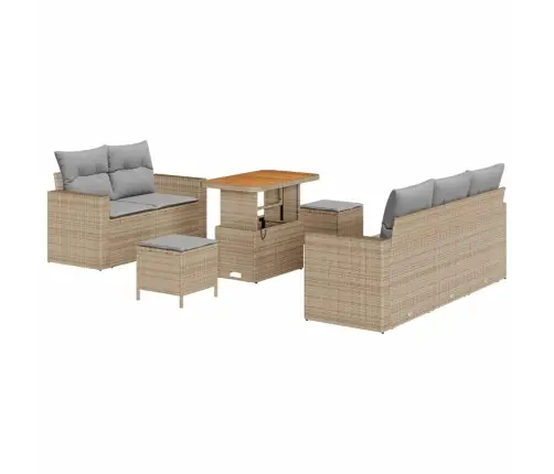 8 Gabalu Dārza Dīvānu Komplekts Ar Bēša Polirotanglu Un Akāciju Spilveniem Vidaxl