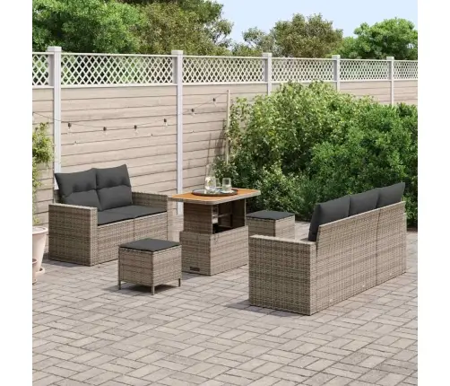 Sodo Sofų Rinkinys Su Pagalve 8 Pcs Pilka Poliratanas