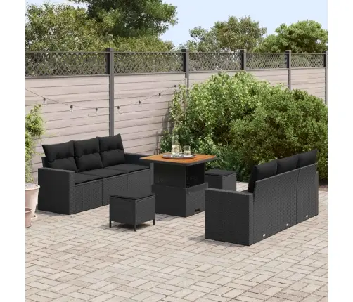 Sodo Sofų Rinkinys 9 Pcs Juoda Poliratanas