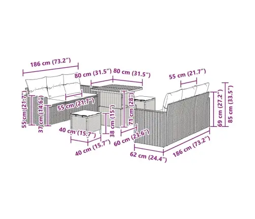 9 Daļu Dārza Dīvānu Komplekts Ar Spilveniem Melnā Poliratanā Vidaxl