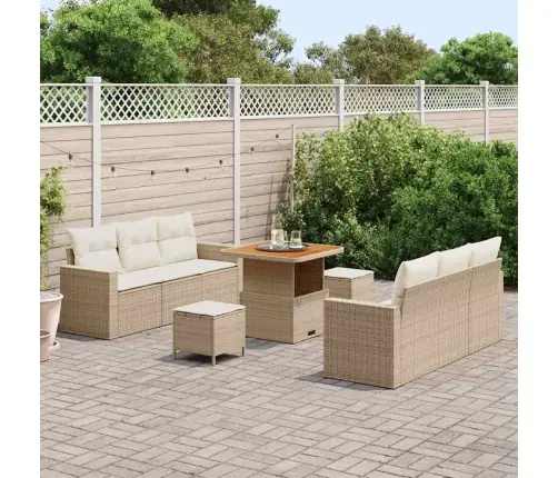 9 Daļu Dārza Dīvānu Komplekts Ar Bēšiem Spilveniem Polyratānā Un Akācijā Vidaxl