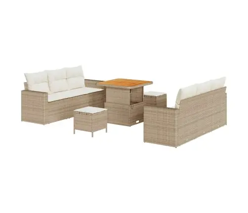 9 Daļu Dārza Dīvānu Komplekts Ar Bēšiem Spilveniem Polyratānā Un Akācijā Vidaxl