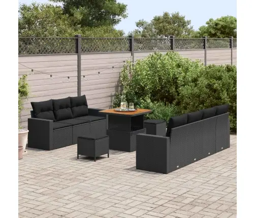 10 Daļu Dārza Dīvānu Komplekts Ar Spilveniem, Melnā Poliratanā Vidaxl