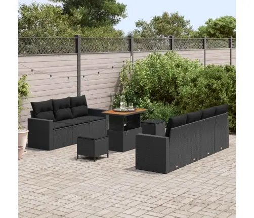 Sodo Sofų Rinkinys Su Pagalve 10 Pcs Juoda Poliratanas