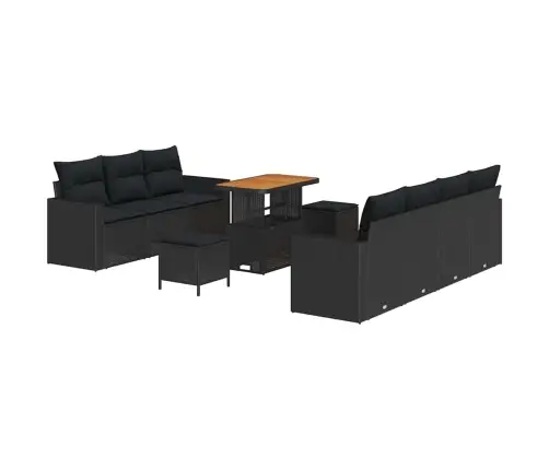 10 Daļu Dārza Dīvānu Komplekts Ar Spilveniem, Melns Poliratsis, Akācija Vidaxl