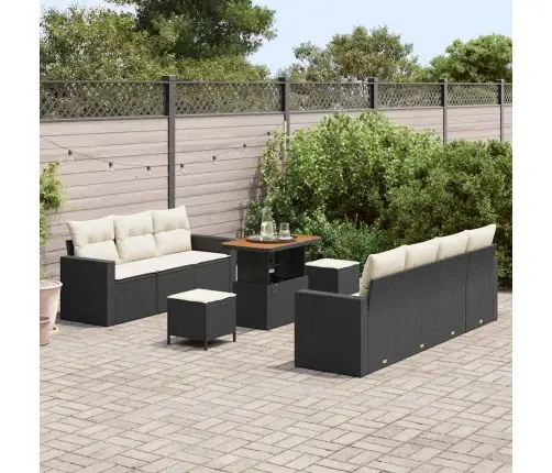 10 Gabalu Dārza Dīvānu Komplekts Ar Spilveniem, Melns Polyratāns Un Akācija. Vidaxl