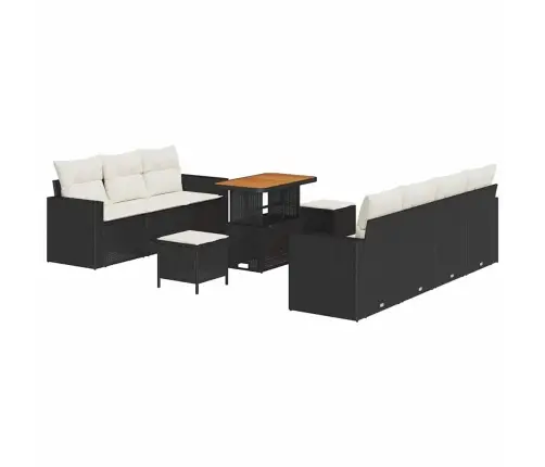 10 Gabalu Dārza Dīvānu Komplekts Ar Spilveniem, Melns Polyratāns Un Akācija. Vidaxl