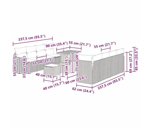 Aia Diivanikomplekt 11 Pcs Beež Polürotang