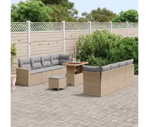 Sodo Sofų Rinkinys 11 Pcs Smėlio Poliratanas