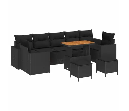 Sodo Sofų Rinkinys 10 Pcs Juoda Poliratanas