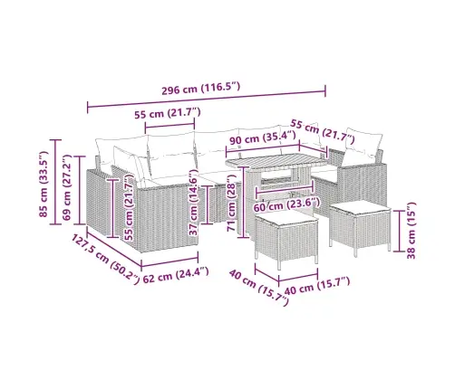 10 Daļu Dārza Dīvānu Komplekts Ar Spilveniem No Melnā Poliratanā Vidaxl