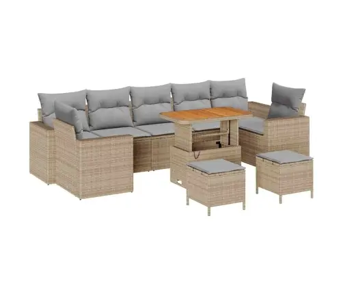 10 Detaļu Dārza Dīvānu Komplekts Ar Spilveniem Bēšā Poli Rotangpalmas Un Akācijas Vidaxl