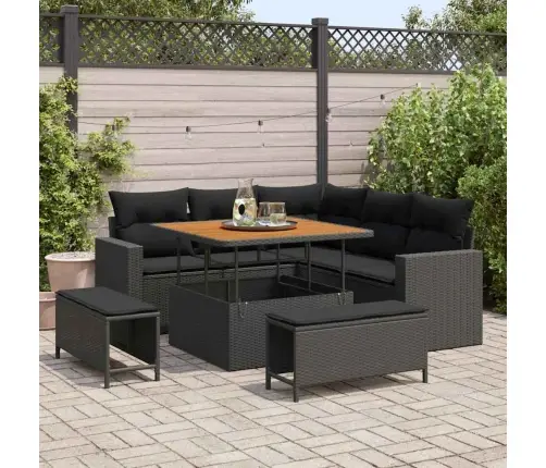 8 Daļu Dārza Dīvānu Komplekts Ar Spilveniem Melnā Polirattanā Vidaxl