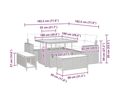 8 Daļu Dārza Dīvānu Komplekts Ar Spilveniem Melnā Polirattanā Vidaxl