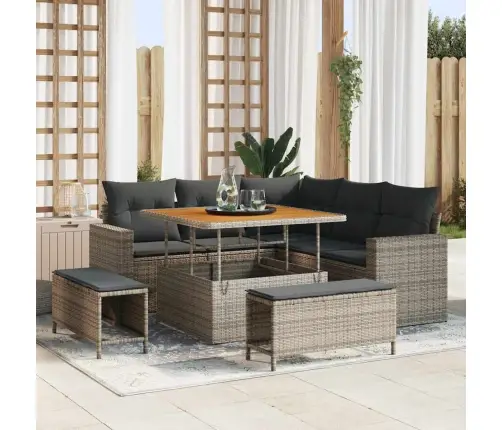 Sodo Sofų Rinkinys 8 Pcs Pilka Poliratanas