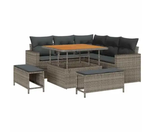 Sodo Sofų Rinkinys 8 Pcs Pilka Poliratanas