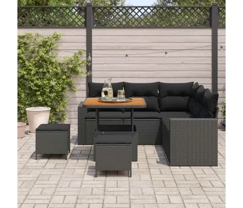 8 Daļu Dārza Dīvānu Komplekts Ar Spilveniem - Melnā Polyratānā Un Akācijā Vidaxl